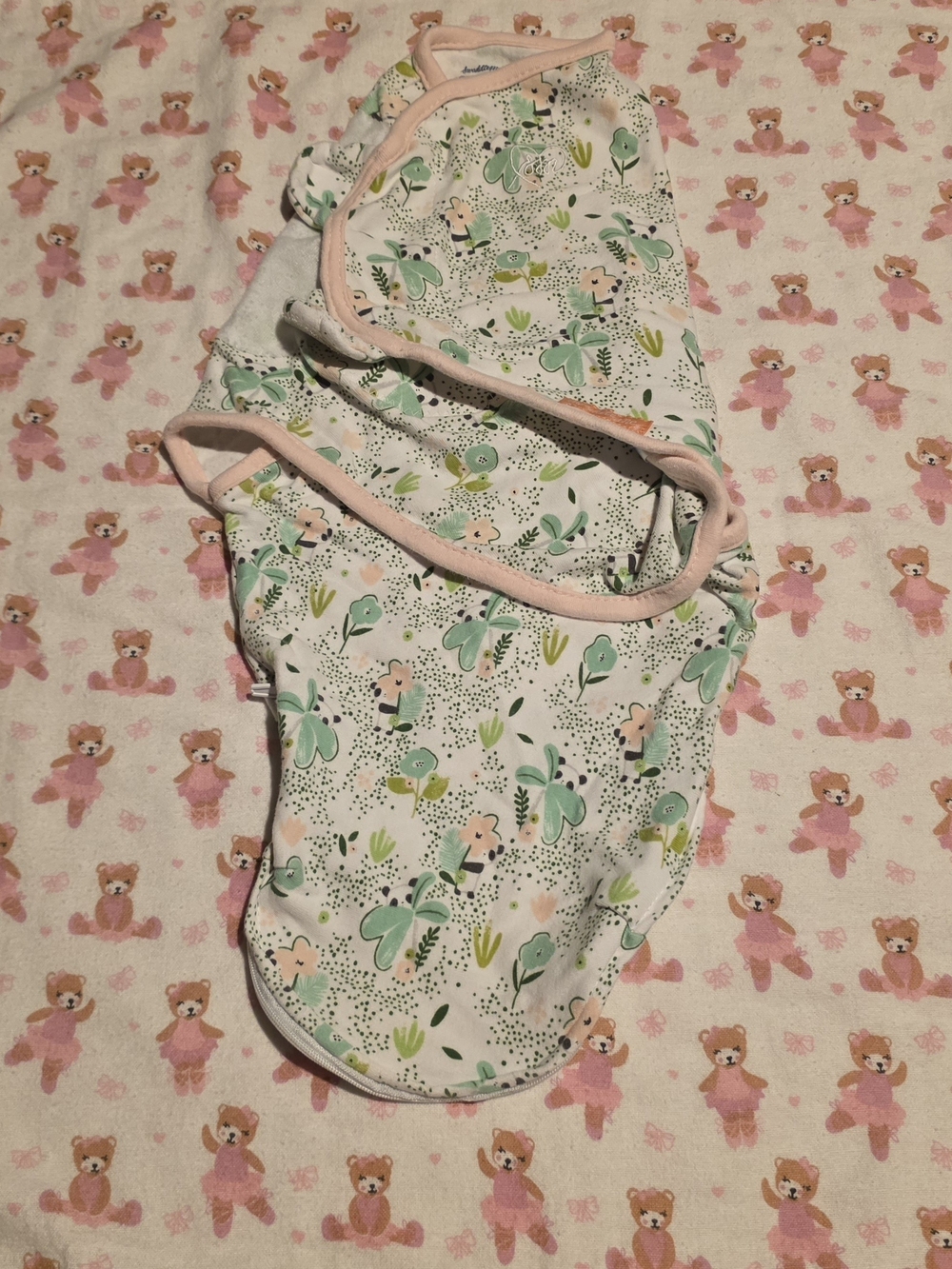 5/$20 SwaddleMe Panda Baby Swaddle with Pink Trim and Green Floral Print